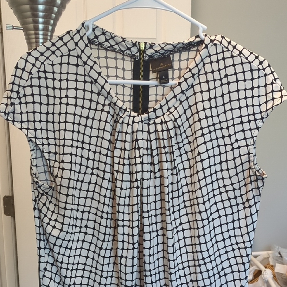 Anne Klein Black and White Grid Blouse